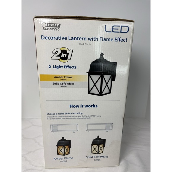 Feit Electric LED Decorative Lantern Amber Or White Flame Effect Black New - Picture 2 of 7